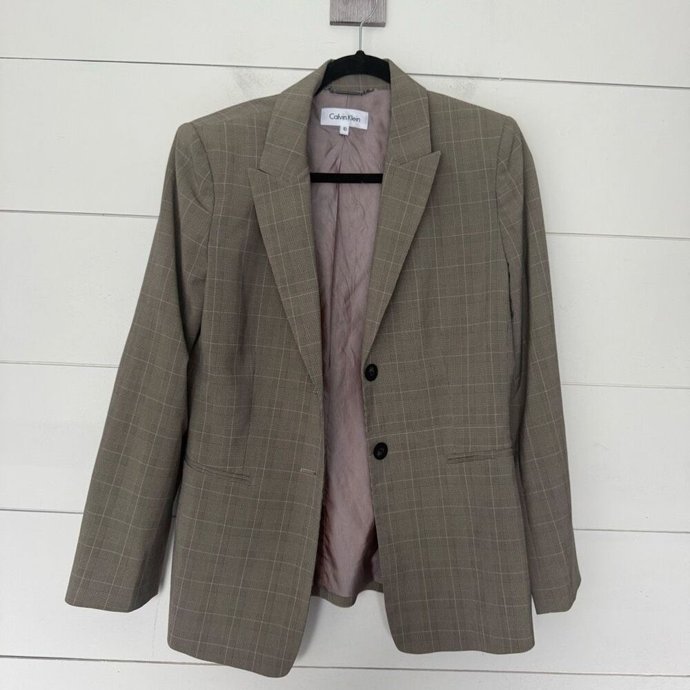 Calvin Klein Women’s 10 Windowpane Blazer Jacket Office Core Career